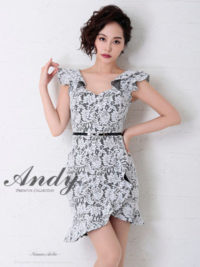 Andy/AN-OK2341/ワンピース/ミニドレス/キャバドレス/総レース/Vネック/フリル/ベルト付き