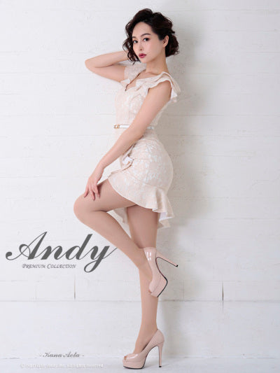 Andy/AN-OK2341/ワンピース/ミニドレス/キャバドレス/総レース/Vネック/フリル/ベルト付き