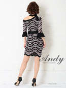 AN-OK2443/ANDY/ワンピース/ワンショルダー/タイト/キャバドレス/ミニ/タイト/ウエストリボン/袖あり