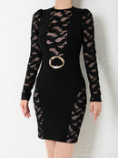 Andy/AN-OK2500/ワンピース/ミニドレス/ワンカラー/レース/タイトワンピース/袖あり/長袖