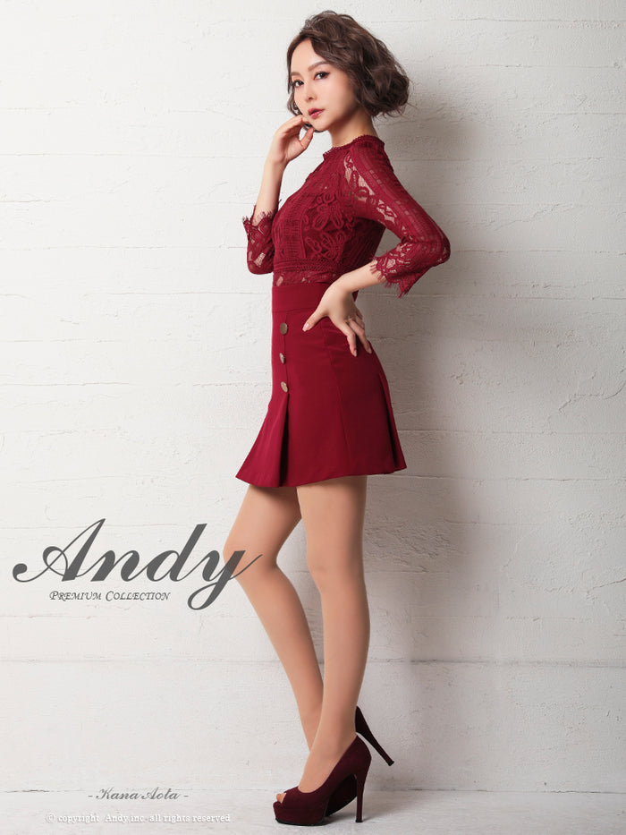 ✨未使用品✨【Andy】アンディ ワンピース ナイトドレス キャバドレス レッド Andy/アンディ】袖あり ワンカラー レース シアー 半袖