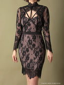 Andy/AN-OK2550/ワンピース/ミニドレス/ワンカラー/総レース/タイトワンピース/袖あり