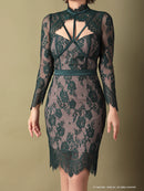 Andy/AN-OK2550/ワンピース/ミニドレス/ワンカラー/総レース/タイトワンピース/袖あり