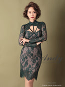 Andy/AN-OK2550/ワンピース/ミニドレス/ワンカラー/総レース/タイトワンピース/袖あり