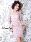 Andy/AN-OK2570/ナイトドレス/キャバドレス/ドレス/ワンピース/ミニドレス/総レース/ペプラム/袖あり