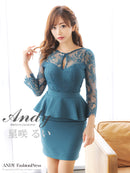Andy/AN-OK2625/ワンピース/ミニドレス/ワンカラー/タイトワンピース/カラードレス/ペプラム
