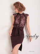 Andy/AN-OK2656/ワンピース/ミニドレス/ワンカラー/レース/タイトワンピース/ウエストリボン