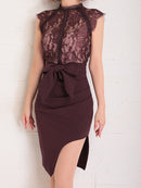 Andy/AN-OK2656/ワンピース/ミニドレス/ワンカラー/レース/タイトワンピース/ウエストリボン