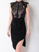 Andy/AN-OK2656/ワンピース/ミニドレス/ワンカラー/レース/タイトワンピース/ウエストリボン