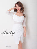 Andy/AN-OK2685/ワンピース/ミニドレス/タイトワンピース/アクセサリー付き/袖あり/レース/ワンカラー