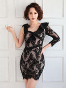 Andy/AN-OK2725/ワンピース/ミニドレス/キャバドレス/総レース/袖あり/リボン/フリル/タイト