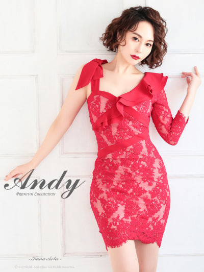 Andy/AN-OK2725/ワンピース/ミニドレス/キャバドレス/総レース/袖あり/リボン/フリル/タイト