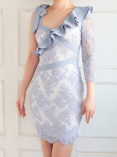 Andy/AN-OK2725/ワンピース/ミニドレス/キャバドレス/総レース/袖あり/リボン/フリル/タイト