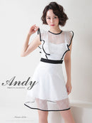 Andy/AN-OK2729/ワンピース/ミニドレス/キャバドレス/スパンコール/チェック柄チュール/パイピング/フレア/フリルスリーブ/Aライン