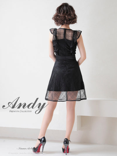 Andy/AN-OK2729/ワンピース/ミニドレス/キャバドレス/スパンコール/チェック柄チュール/パイピング/フレア/フリルスリーブ/Aライン