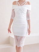 Andy/AN-OK2735/ワンピース/ミニドレス/タイトワンピース/レース/ワンカラー/オフショルダー/袖あり