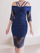 Andy/AN-OK2735/ワンピース/ミニドレス/タイトワンピース/レース/ワンカラー/オフショルダー/袖あり