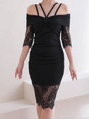 Andy/AN-OK2735/ワンピース/ミニドレス/タイトワンピース/レース/ワンカラー/オフショルダー/袖あり