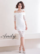 Andy/AN-OK2735/ワンピース/ミニドレス/タイトワンピース/レース/ワンカラー/オフショルダー/袖あり