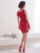 Andy/AN-OK2736/ワンピース/ミニドレス/ワンカラー/レース/リボンデザイン/オフショルダー/レーススリット