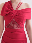 Andy/AN-OK2736/ワンピース/ミニドレス/ワンカラー/レース/リボンデザイン/オフショルダー/レーススリット