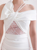 Andy/AN-OK2736/ワンピース/ミニドレス/ワンカラー/レース/リボンデザイン/オフショルダー/レーススリット