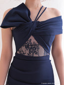 Andy/AN-OK2736/ワンピース/ミニドレス/ワンカラー/レース/リボンデザイン/オフショルダー/レーススリット