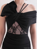 Andy/AN-OK2736/ワンピース/ミニドレス/ワンカラー/レース/リボンデザイン/オフショルダー/レーススリット