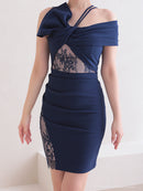 Andy/AN-OK2736/ワンピース/ミニドレス/ワンカラー/レース/リボンデザイン/オフショルダー/レーススリット