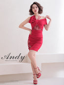 Andy/AN-OK2736/ワンピース/ミニドレス/ワンカラー/レース/リボンデザイン/オフショルダー/レーススリット
