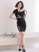 Andy/AN-OK2736/ワンピース/ミニドレス/ワンカラー/レース/リボンデザイン/オフショルダー/レーススリット