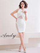 Andy/AN-OK2736/ワンピース/ミニドレス/ワンカラー/レース/リボンデザイン/オフショルダー/レーススリット