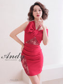Andy/AN-OK2736/ワンピース/ミニドレス/ワンカラー/レース/リボンデザイン/オフショルダー/レーススリット