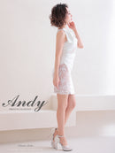 Andy/AN-OK2736/ワンピース/ミニドレス/ワンカラー/レース/リボンデザイン/オフショルダー/レーススリット