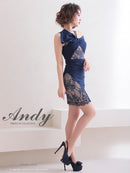 Andy/AN-OK2736/ワンピース/ミニドレス/ワンカラー/レース/リボンデザイン/オフショルダー/レーススリット