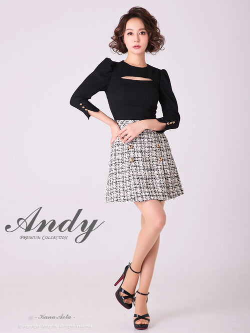 Andy/AN-OK2776/ミニドレス/キャバドレス/七分袖/袖あり/Aライン/切替ワンピース/チェック柄/胸元カットアウト