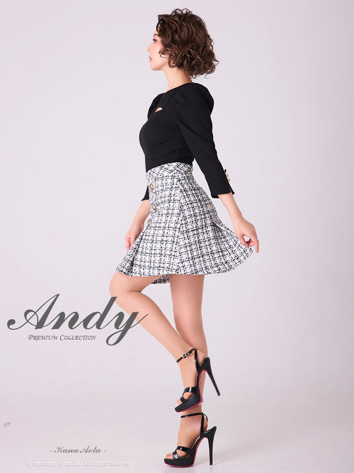 Andy/AN-OK2776/ミニドレス/キャバドレス/七分袖/袖あり/Aライン/切替ワンピース/チェック柄/胸元カットアウト