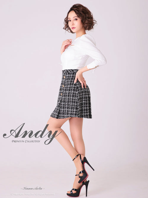 Andy/AN-OK2776/ミニドレス/キャバドレス/七分袖/袖あり/Aライン/切替ワンピース/チェック柄/胸元カットアウト