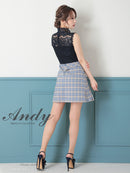 Andy/AN-OK2784/ワンピース/ミニドレス/キャバドレス/ノースリーブ/チェック柄/切替ワンピース/ハイネック