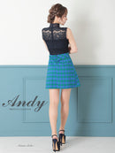 Andy/AN-OK2784/ワンピース/ミニドレス/キャバドレス/ノースリーブ/チェック柄/切替ワンピース/ハイネック