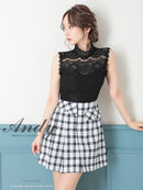 Andy/AN-OK2784/ワンピース/ミニドレス/キャバドレス/ノースリーブ/チェック柄/切替ワンピース/ハイネック