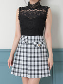 Andy/AN-OK2784/ワンピース/ミニドレス/キャバドレス/ノースリーブ/チェック柄/切替ワンピース/ハイネック