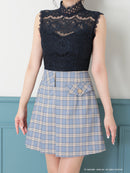 Andy/AN-OK2784/ワンピース/ミニドレス/キャバドレス/ノースリーブ/チェック柄/切替ワンピース/ハイネック