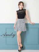 Andy/AN-OK2784/ワンピース/ミニドレス/キャバドレス/ノースリーブ/チェック柄/切替ワンピース/ハイネック