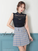 Andy/AN-OK2784/ワンピース/ミニドレス/キャバドレス/ノースリーブ/チェック柄/切替ワンピース/ハイネック