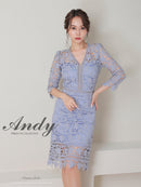 Andy/AN-OK2791/ワンピース/ミディアムドレス/キャバドレス/ワンカラー/総レース/袖あり/七分袖/タイト