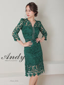 Andy/AN-OK2791/ワンピース/ミディアムドレス/キャバドレス/ワンカラー/総レース/袖あり/七分袖/タイト