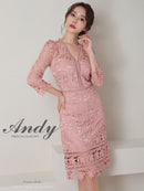 Andy/AN-OK2791/ワンピース/ミディアムドレス/キャバドレス/ワンカラー/総レース/袖あり/七分袖/タイト