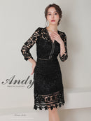 Andy/AN-OK2791/ワンピース/ミディアムドレス/キャバドレス/ワンカラー/総レース/袖あり/七分袖/タイト