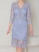 Andy/AN-OK2791/ワンピース/ミディアムドレス/キャバドレス/ワンカラー/総レース/袖あり/七分袖/タイト